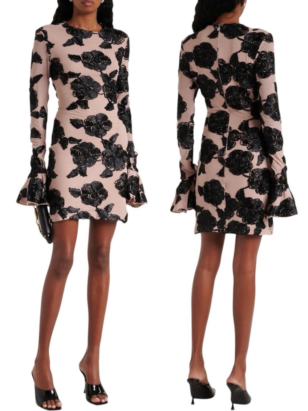 ROTATE Flower Mesh Mini Dress in Warm Taupe Size 4 Small